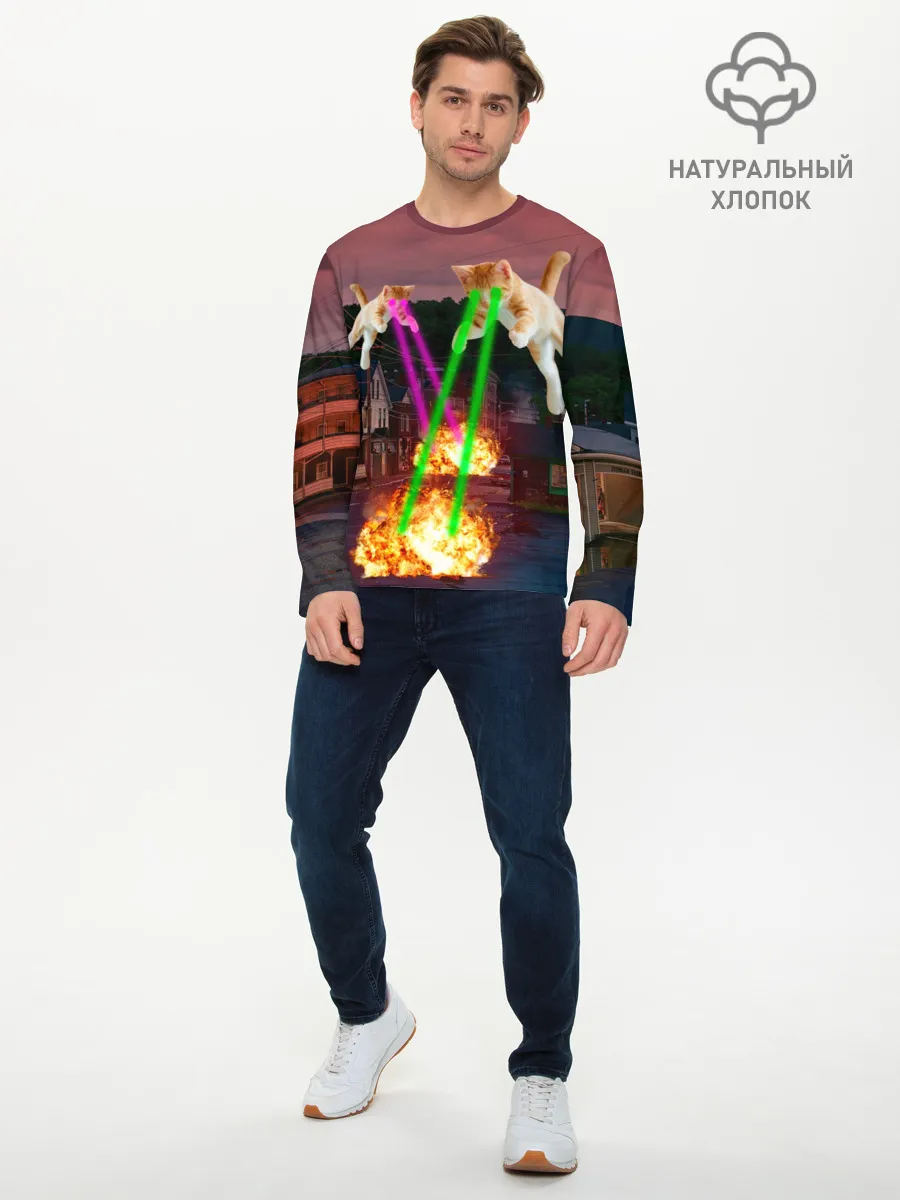 Мужской лонгслив базовый / Кошачья Атака!