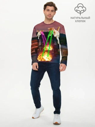 Мужской лонгслив базовый / Кошачья Атака!