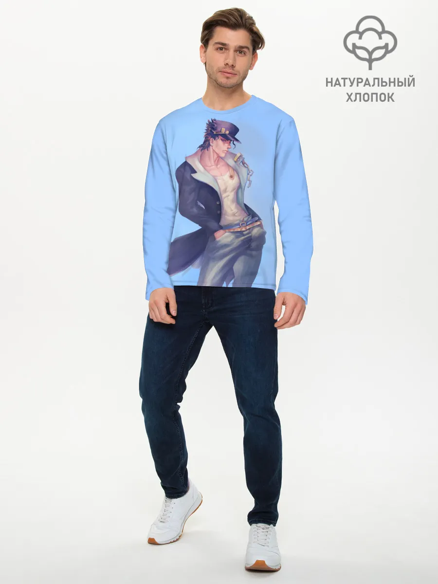 Мужской лонгслив базовый / Joutarou Kuujou на синем