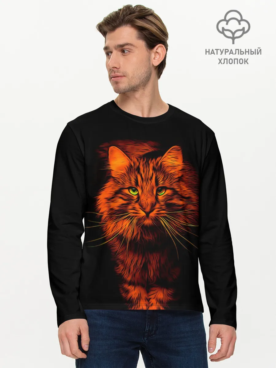 Мужской лонгслив базовый / Рыжий кот