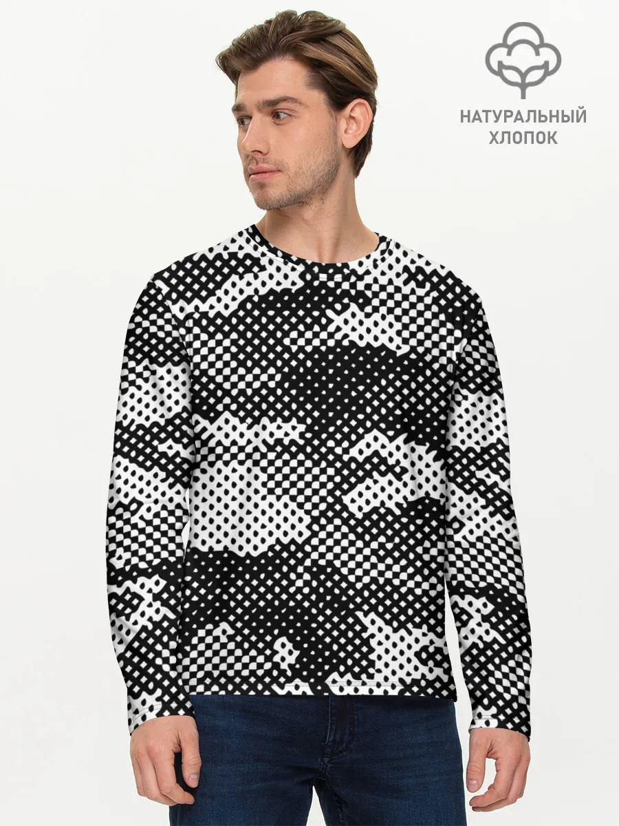 Мужской лонгслив базовый / Черный камуфляж