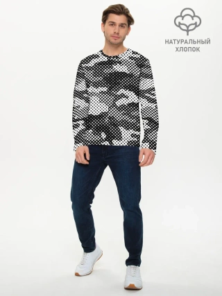 Мужской лонгслив базовый / Черный камуфляж