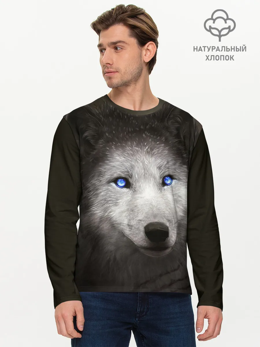 Мужской лонгслив базовый / Голубоглазый волк