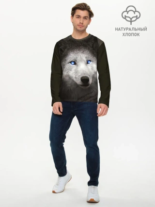 Мужской лонгслив базовый / Голубоглазый волк