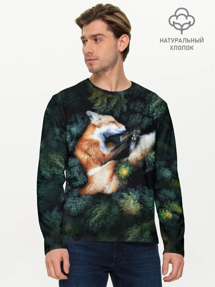 Мужской лонгслив базовый / Лисичка в Лесу