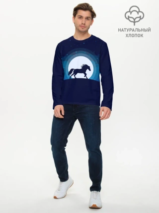 Мужской лонгслив базовый / Лошадь под луной