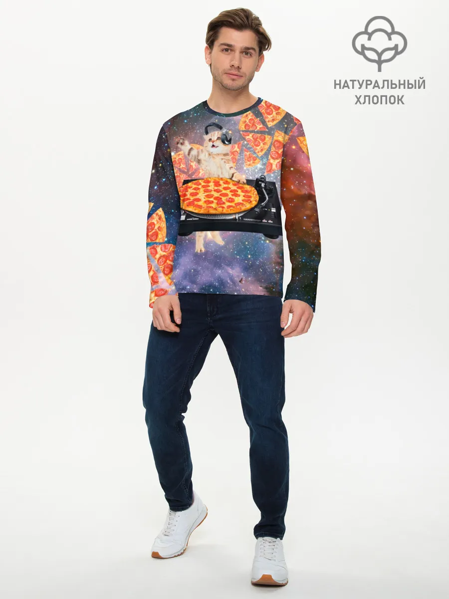Мужской лонгслив базовый / Кот Диджей