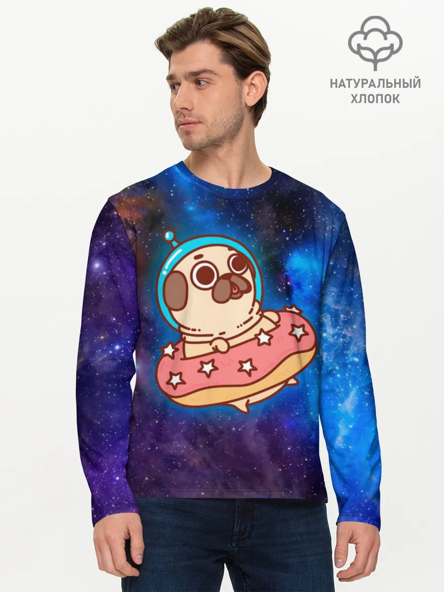 Мужской лонгслив базовый / Мопс Космонавт