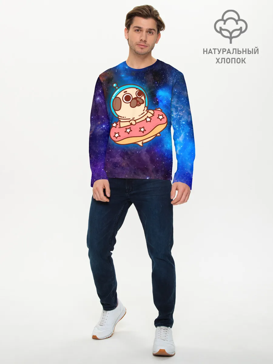 Мужской лонгслив базовый / Мопс Космонавт