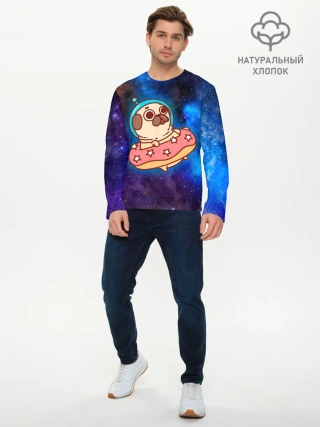 Мужской лонгслив базовый / Мопс Космонавт