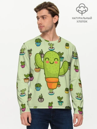 Мужской лонгслив базовый / Веселый кактус