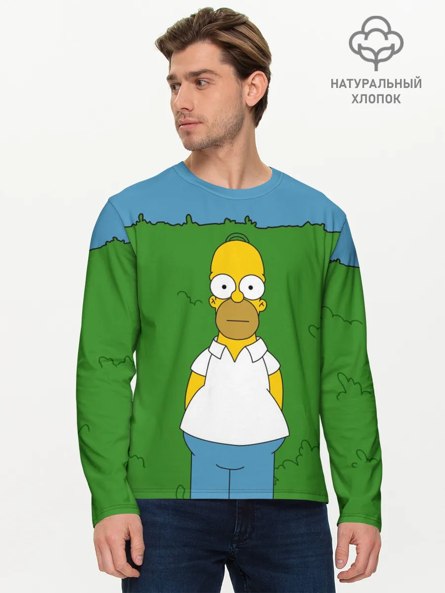 Мужской лонгслив базовый / Гомер Симпсон в кустах