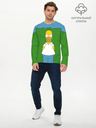 Мужской лонгслив базовый / Гомер Симпсон в кустах