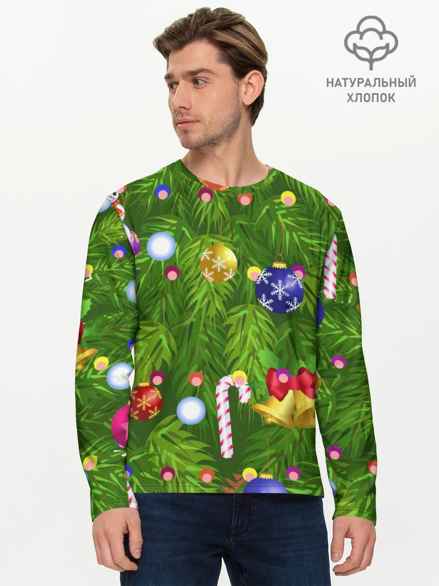 Мужской лонгслив базовый / Ёлка новогодняя
