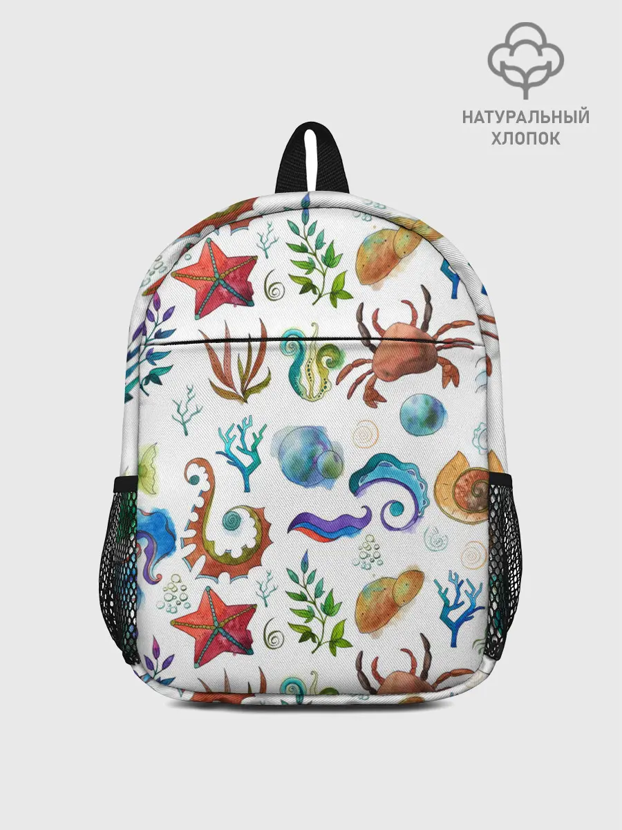 Рюкзак детский / Морской паттерн с крабами и водорослями