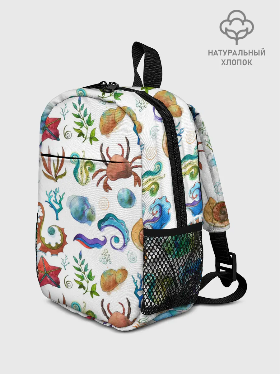 Рюкзак детский / Морской паттерн с крабами и водорослями