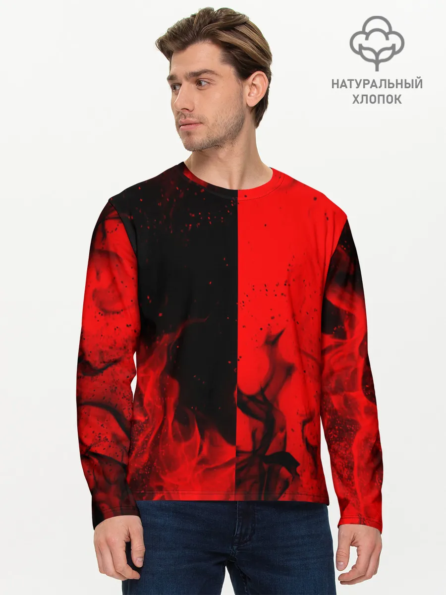 Мужской лонгслив базовый / BLACK RED FIRE