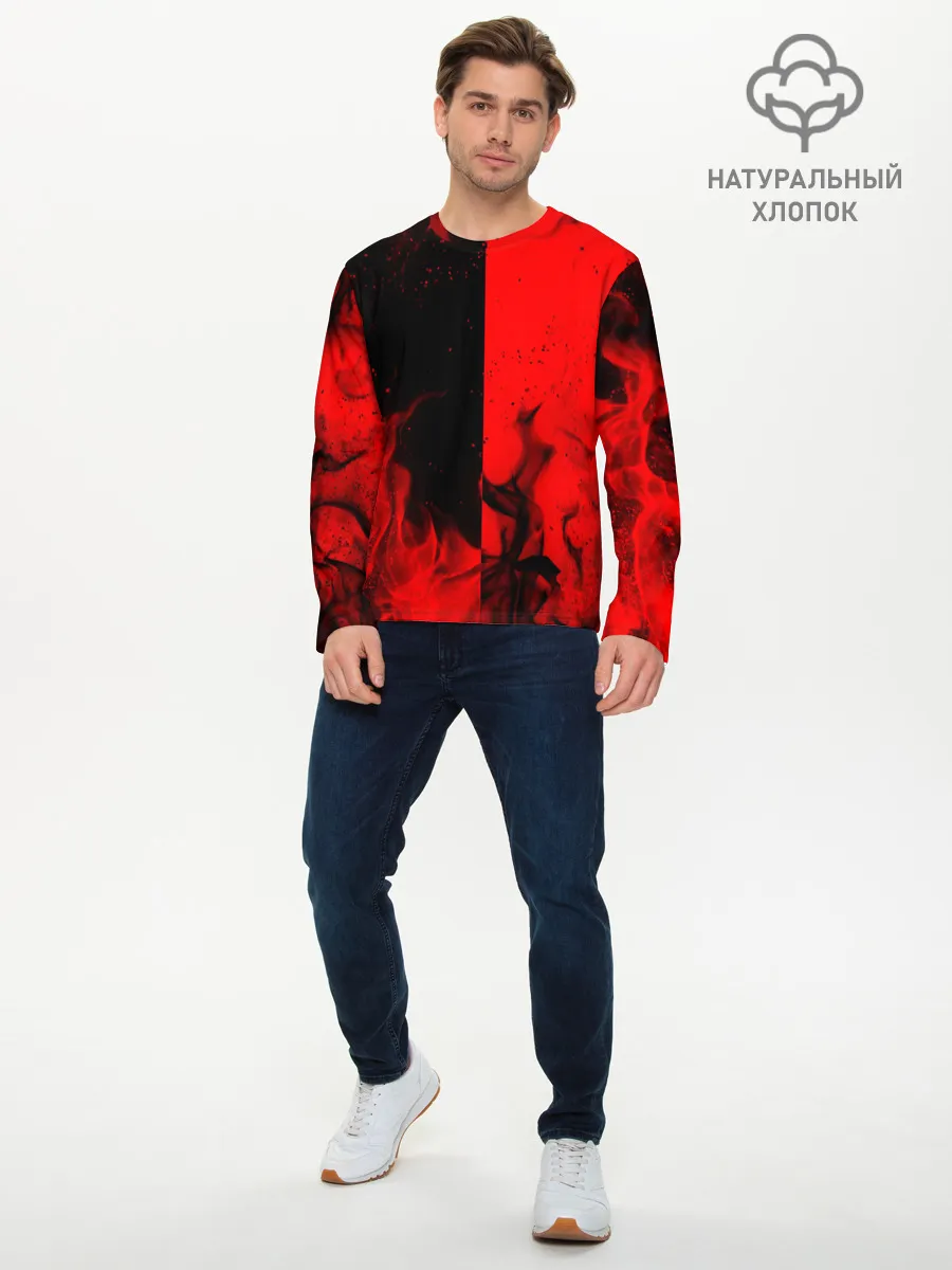Мужской лонгслив базовый / BLACK RED FIRE