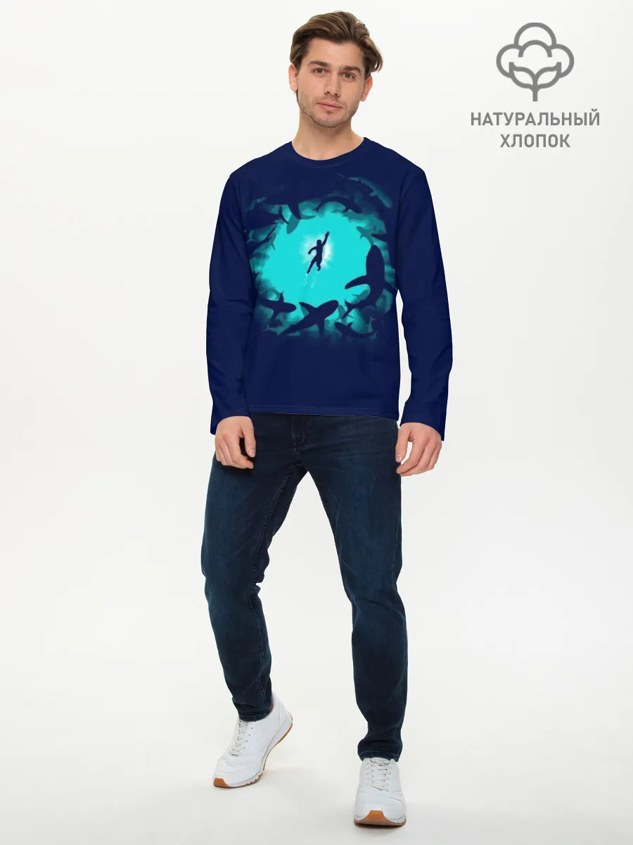 Мужской лонгслив базовый / Swimming in the sea