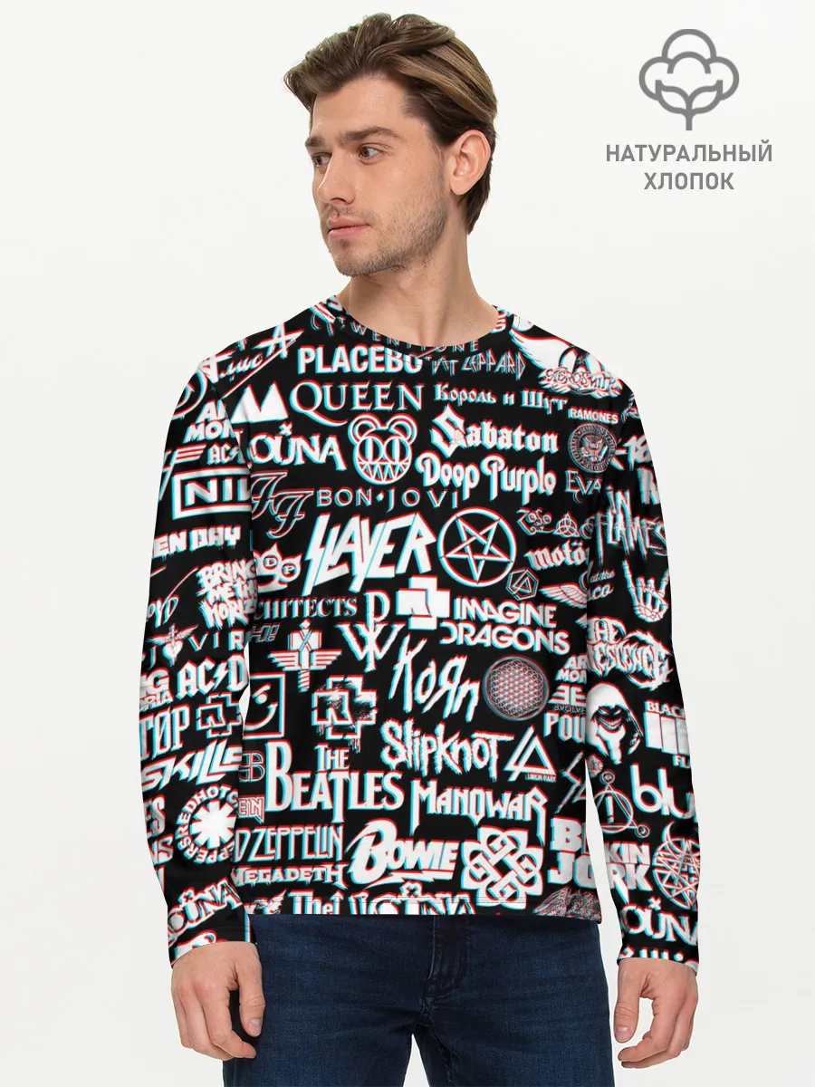 Мужской лонгслив базовый / ЛОГОТИПЫ РОК ГРУПП GLITCH