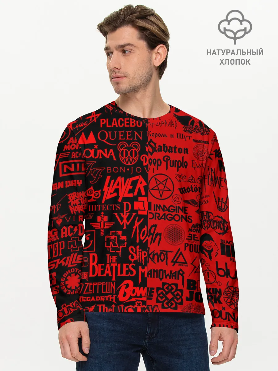 Мужской лонгслив базовый / ЛОГОТИПЫ РОК ГРУПП | ROCK