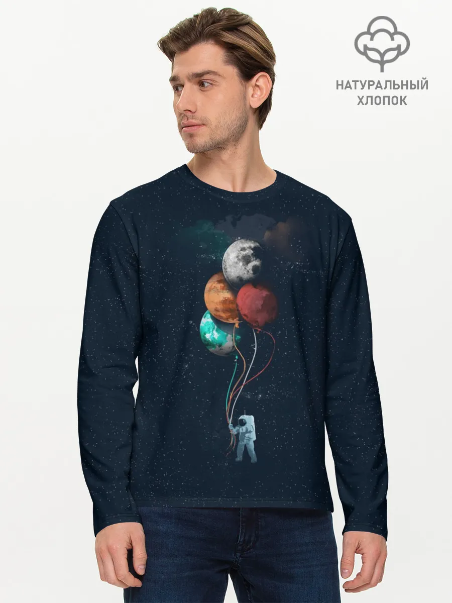 Мужской лонгслив базовый / Космонавт с Планетами
