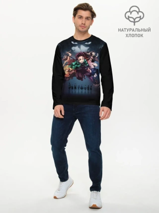 Мужской лонгслив базовый / Kimetsu no Yaiba на черном