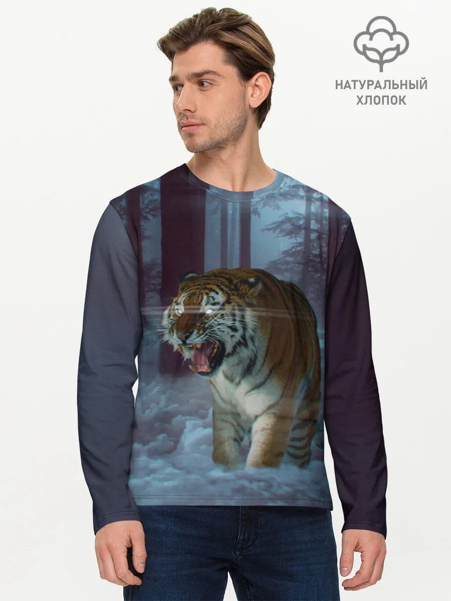 Мужской лонгслив базовый / ТИГР В СУМЕРЕЧНОМ ЛЕСУ