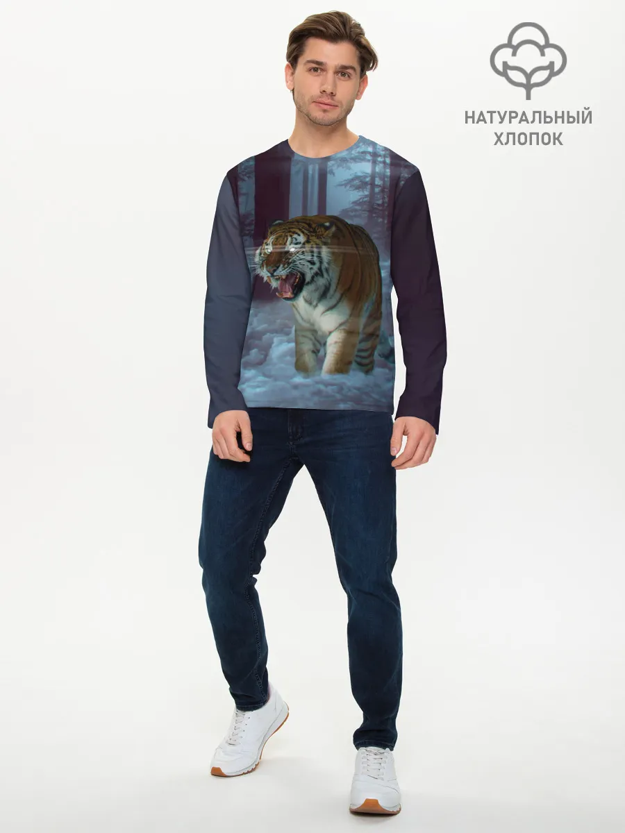 Мужской лонгслив базовый / ТИГР В СУМЕРЕЧНОМ ЛЕСУ