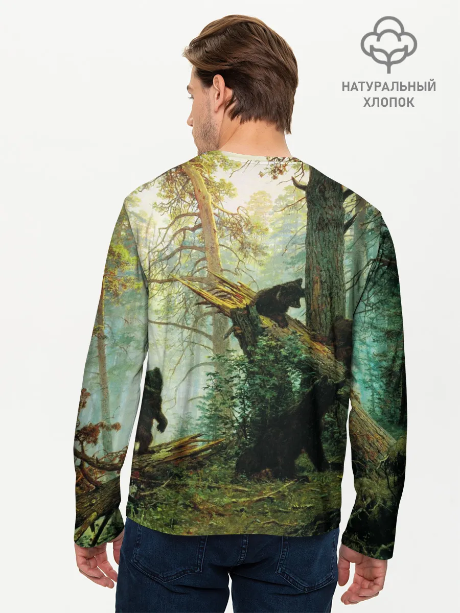 Мужской лонгслив базовый / Утро в сосновом лесу