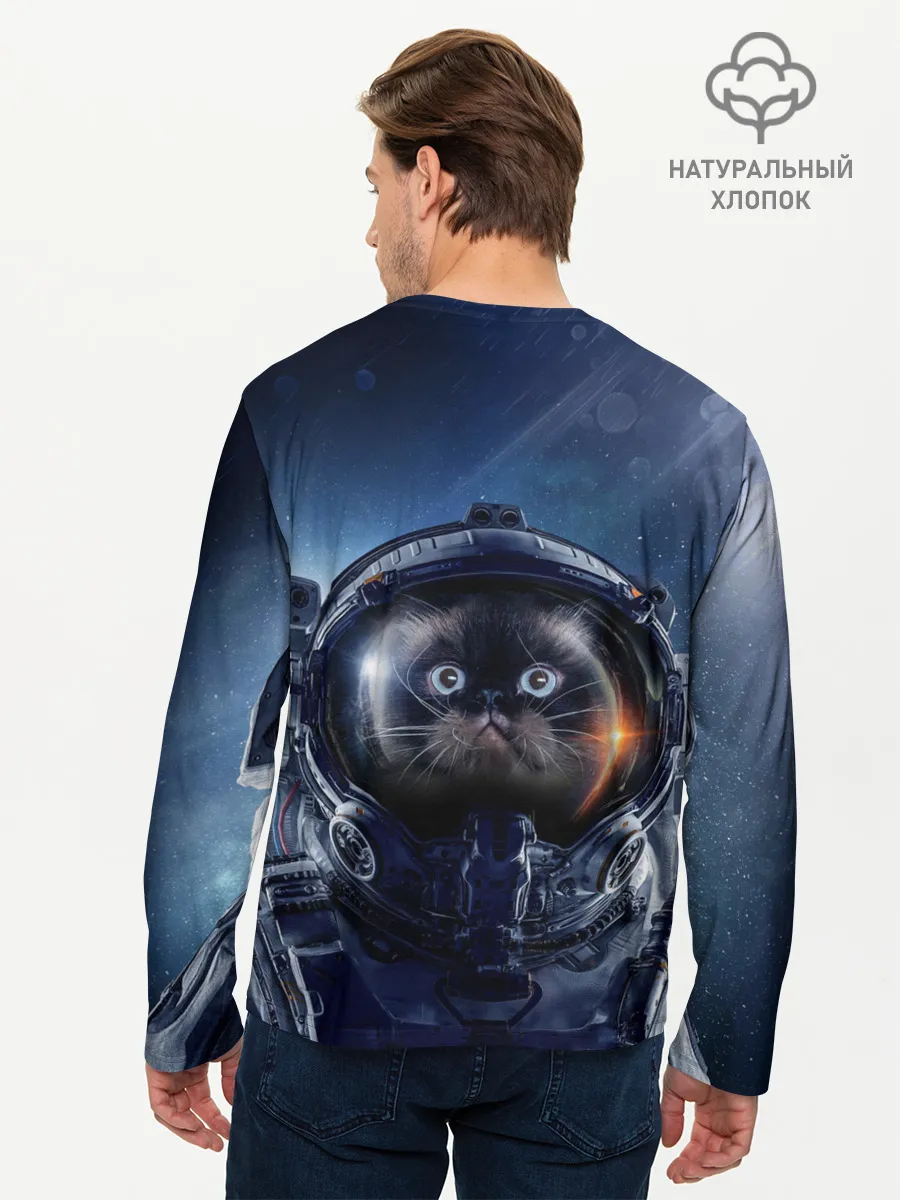 Мужской лонгслив базовый / Кот космонавт
