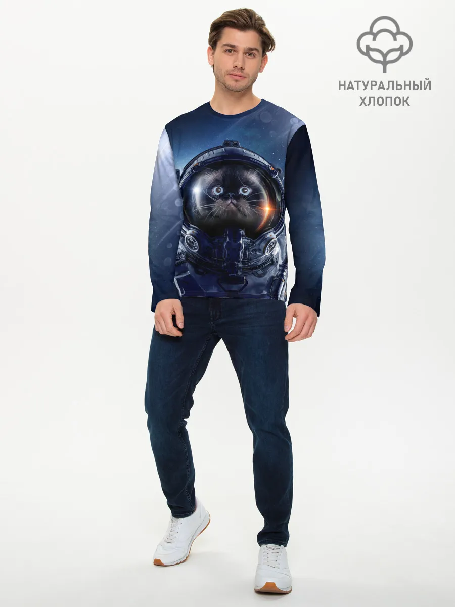 Мужской лонгслив базовый / Кот космонавт
