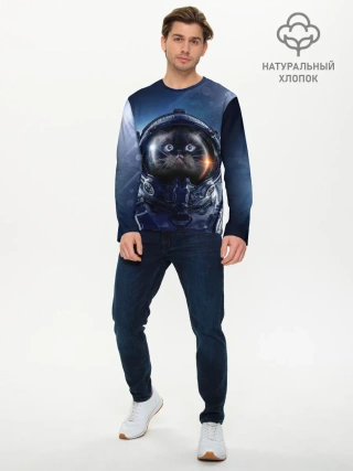 Мужской лонгслив базовый / Кот космонавт