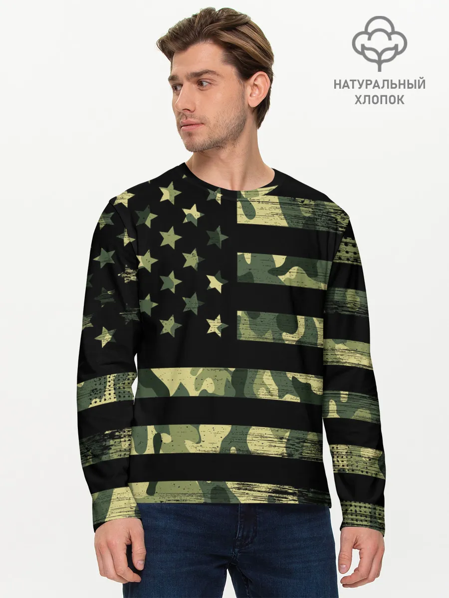 Мужской лонгслив базовый / American Flag Camo
