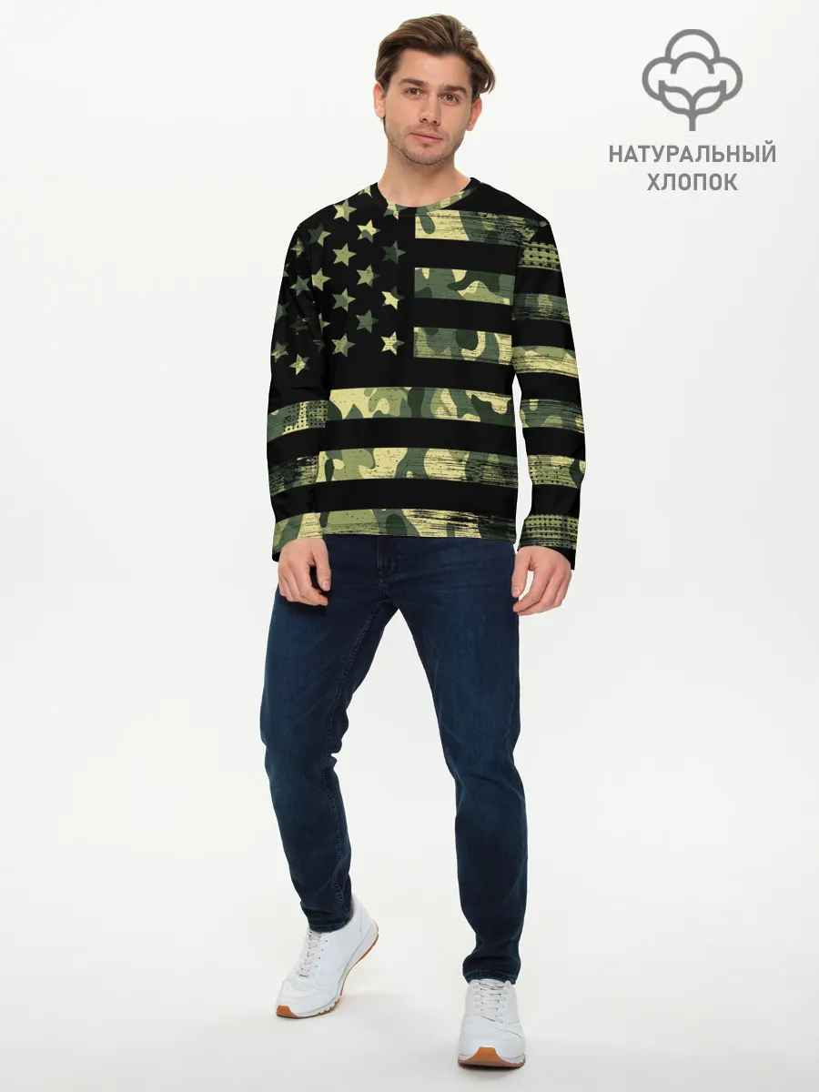 Мужской лонгслив базовый / American Flag Camo