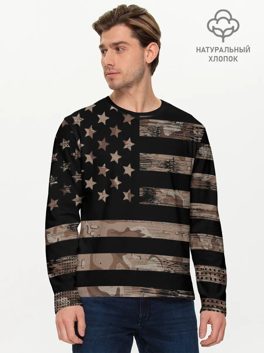 Мужской лонгслив базовый / American Flag Camo