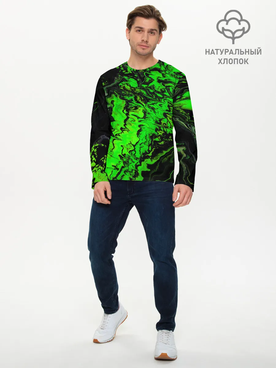 Мужской лонгслив базовый / Тёмные зеленые краски