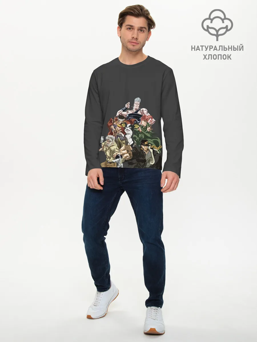 Мужской лонгслив базовый / Герои JoJo на сером