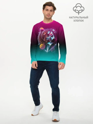 Мужской лонгслив базовый / RETRO CYBER BEAR NEON