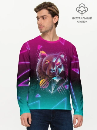 Мужской лонгслив базовый / RETRO CYBER BEAR NEON