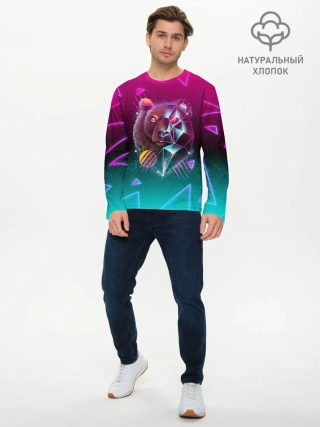 Мужской лонгслив базовый / RETRO CYBER BEAR NEON