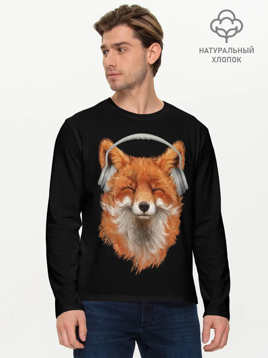 Мужской лонгслив базовый / Лиса в наушниках
