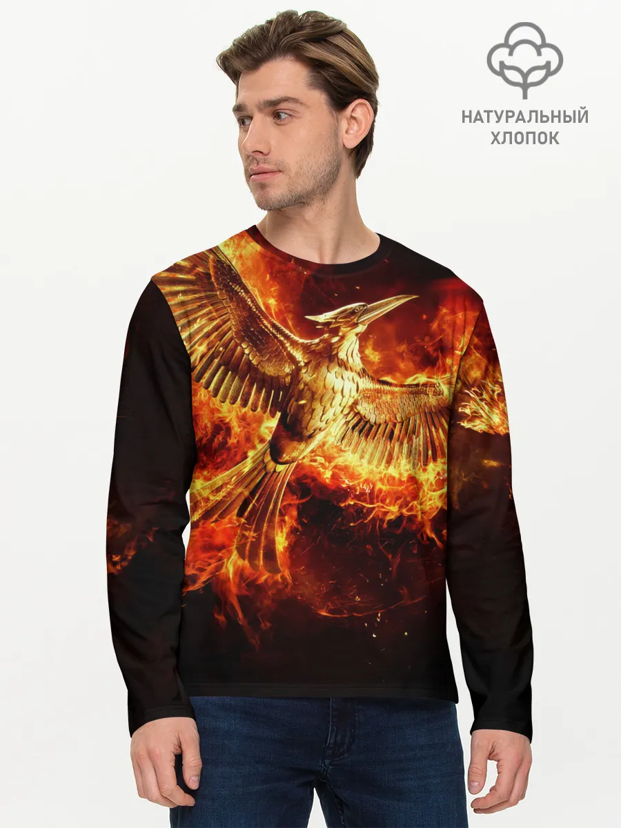 Мужской лонгслив базовый / Феникс в огне