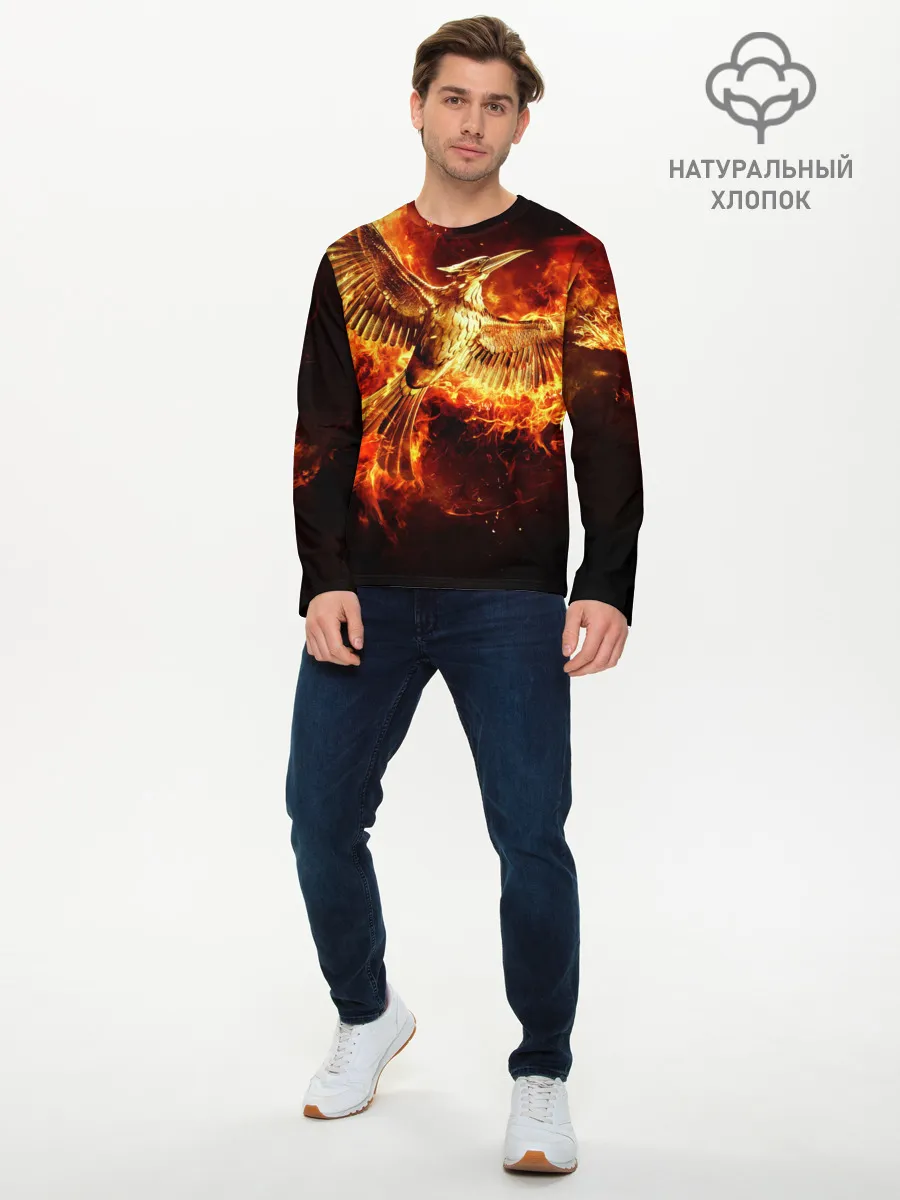 Мужской лонгслив базовый / Феникс в огне