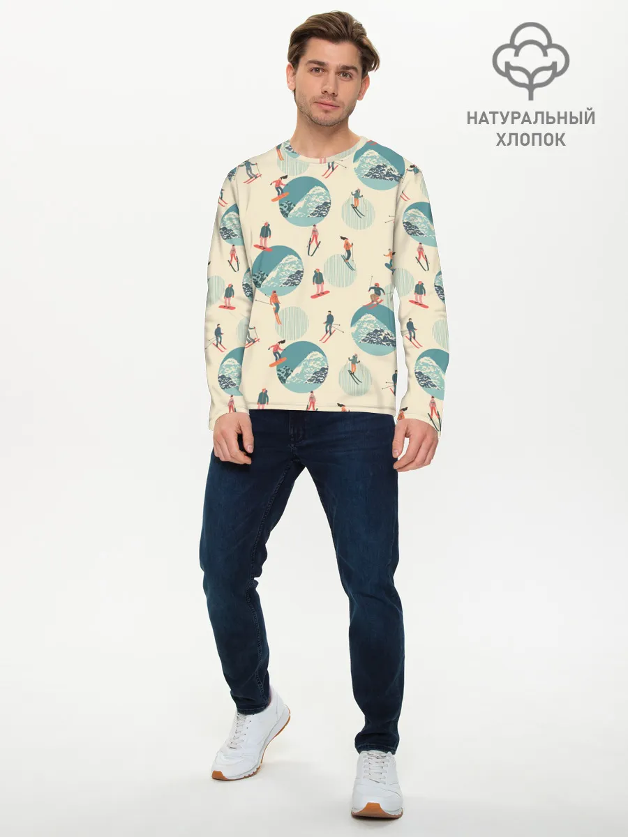 Мужской лонгслив базовый / лыжники