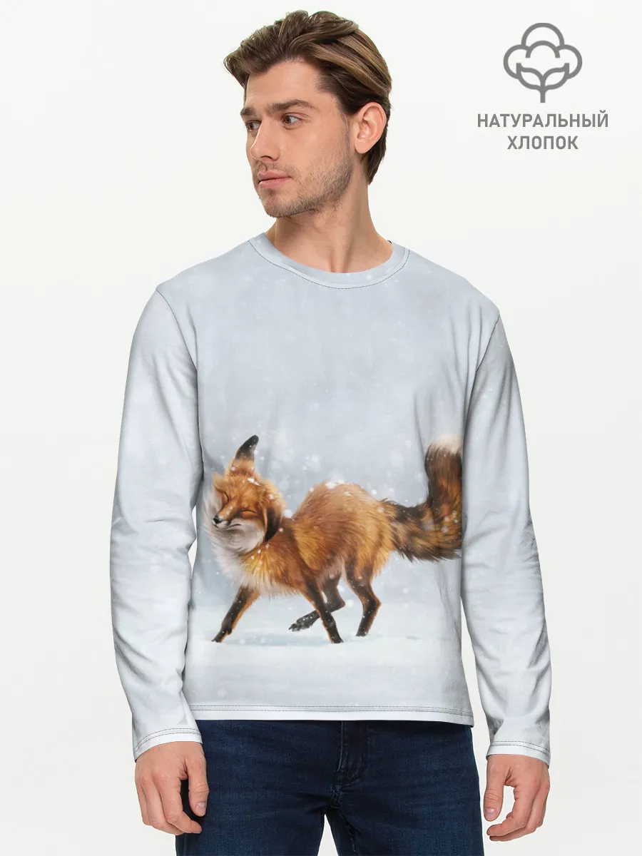 Мужской лонгслив базовый / Зимняя лисичка