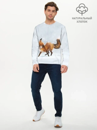 Мужской лонгслив базовый / Зимняя лисичка