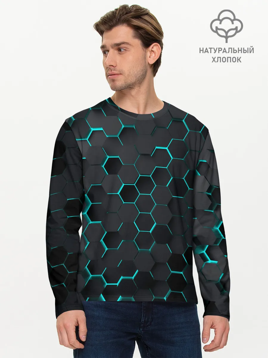 Мужской лонгслив базовый / 3D соты BLUE