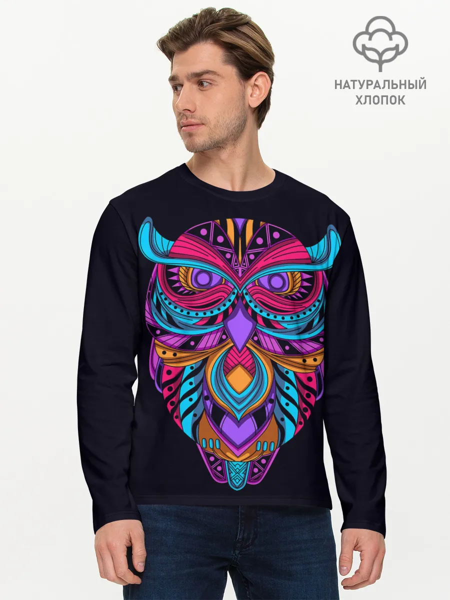 Мужской лонгслив базовый / Неоновая сова