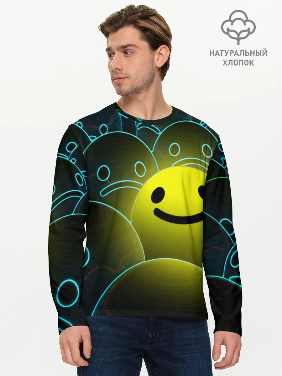 Мужской лонгслив базовый / НЕОНОВЫЕ СМАЙЛЫ